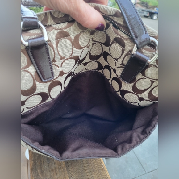 Classic Coach Signature Stripe Tote Shoulder Bag Brown/Khaki Monogram Purse Y2K - Picture 6 of 10